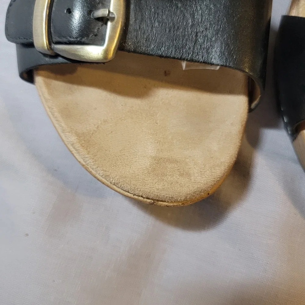 Dansko Lou Black Leather Double Buckle Strap Wedge Sandals Ankle Wrap 41 10.5-11